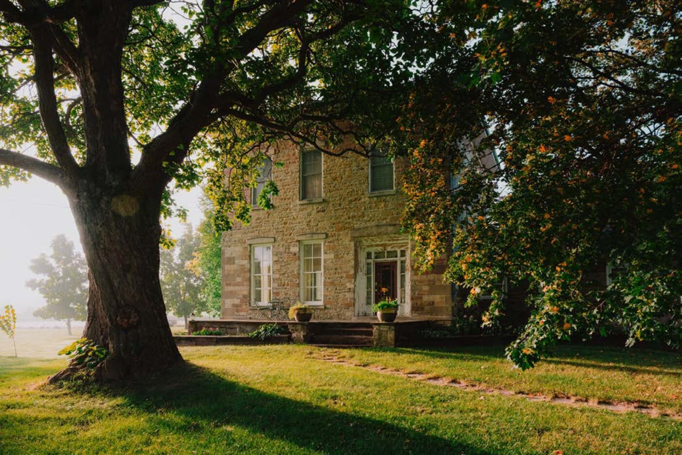 Stone manor at golden hour